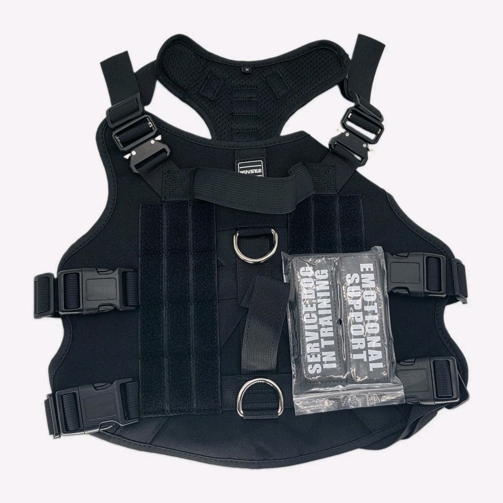 WINSEE Tactical Dog Harness And Leash Set Black Medium Emotional Support Service